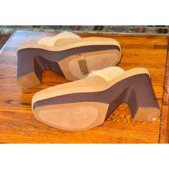 New York & Company Bailey Clog Faux Sherpa Lined Brown Tan Slip On Heel 9M - Picture 3 of 3